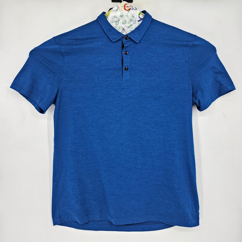 Lululemon Shirt Mens Large Performance Short Sleeve Polo Blue Athleisure